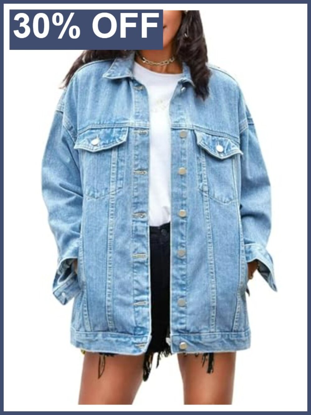 Oversized Denim Jacket Women Mid Long Loose Fit Jean Coat Casual Outerwear